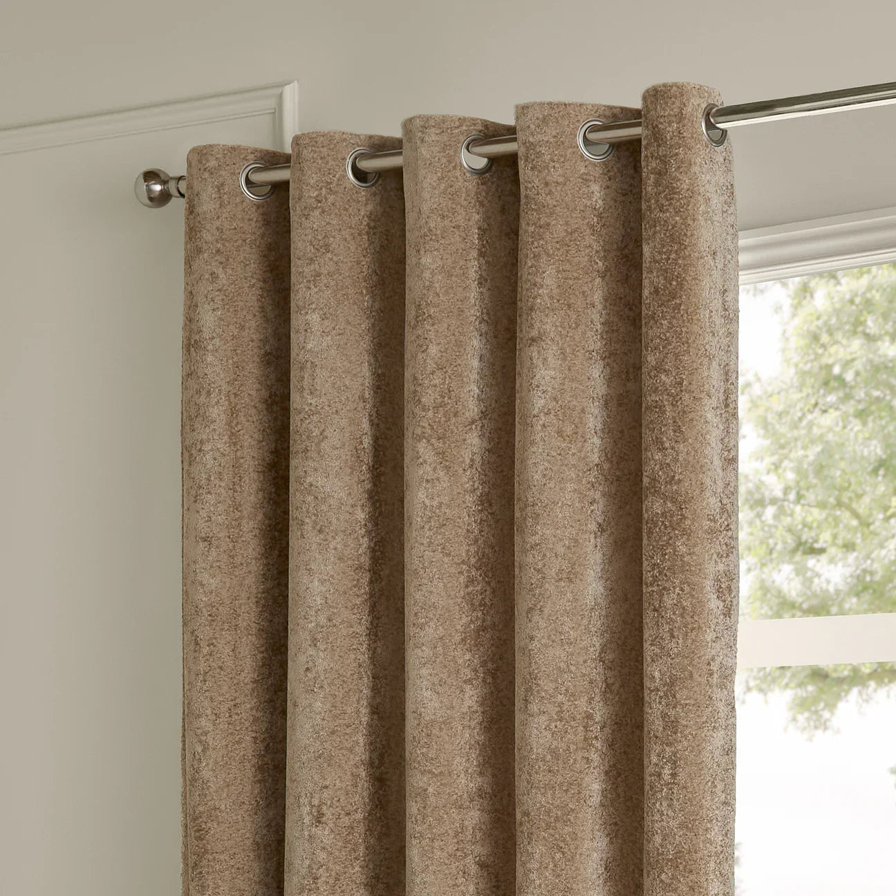 Paoletti (Riva Home) Curtains LUSTRE VELVET FULLY LINED EYELET CURTAINS CHAMPAGNE by Paoletti