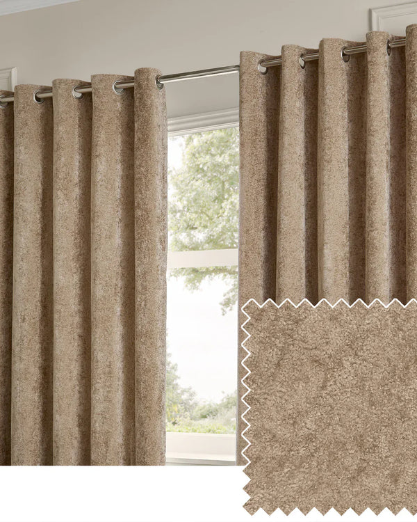 LUSTRE VELVET FULLY LINED EYELET CURTAINS CHAMPAGNE by Paoletti