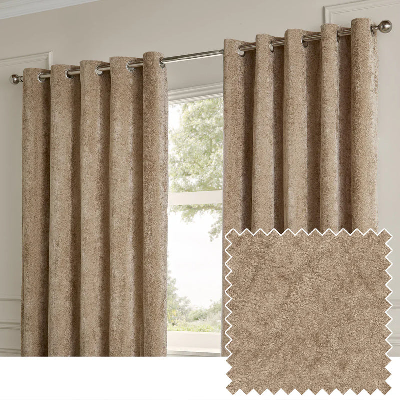 LUSTRE VELVET FULLY LINED EYELET CURTAINS CHAMPAGNE by Paoletti