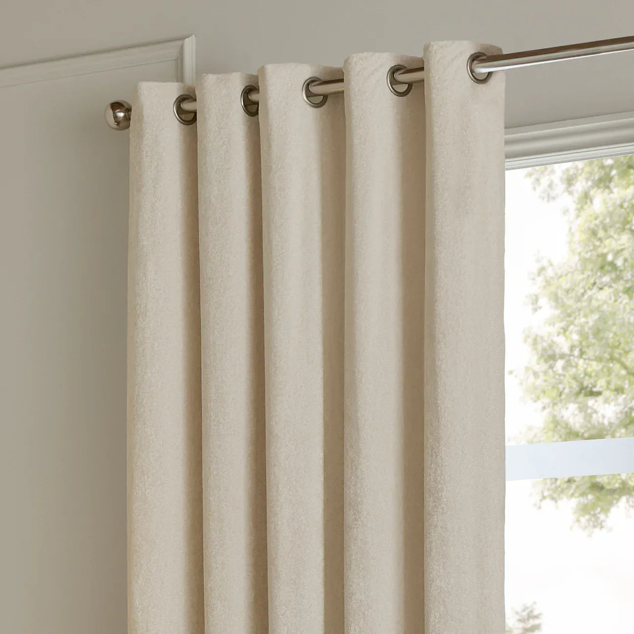 Paoletti (Riva Home) Curtains LUSTRE VELVET FULLY LINED EYELET CURTAINS IVORY by Paoletti