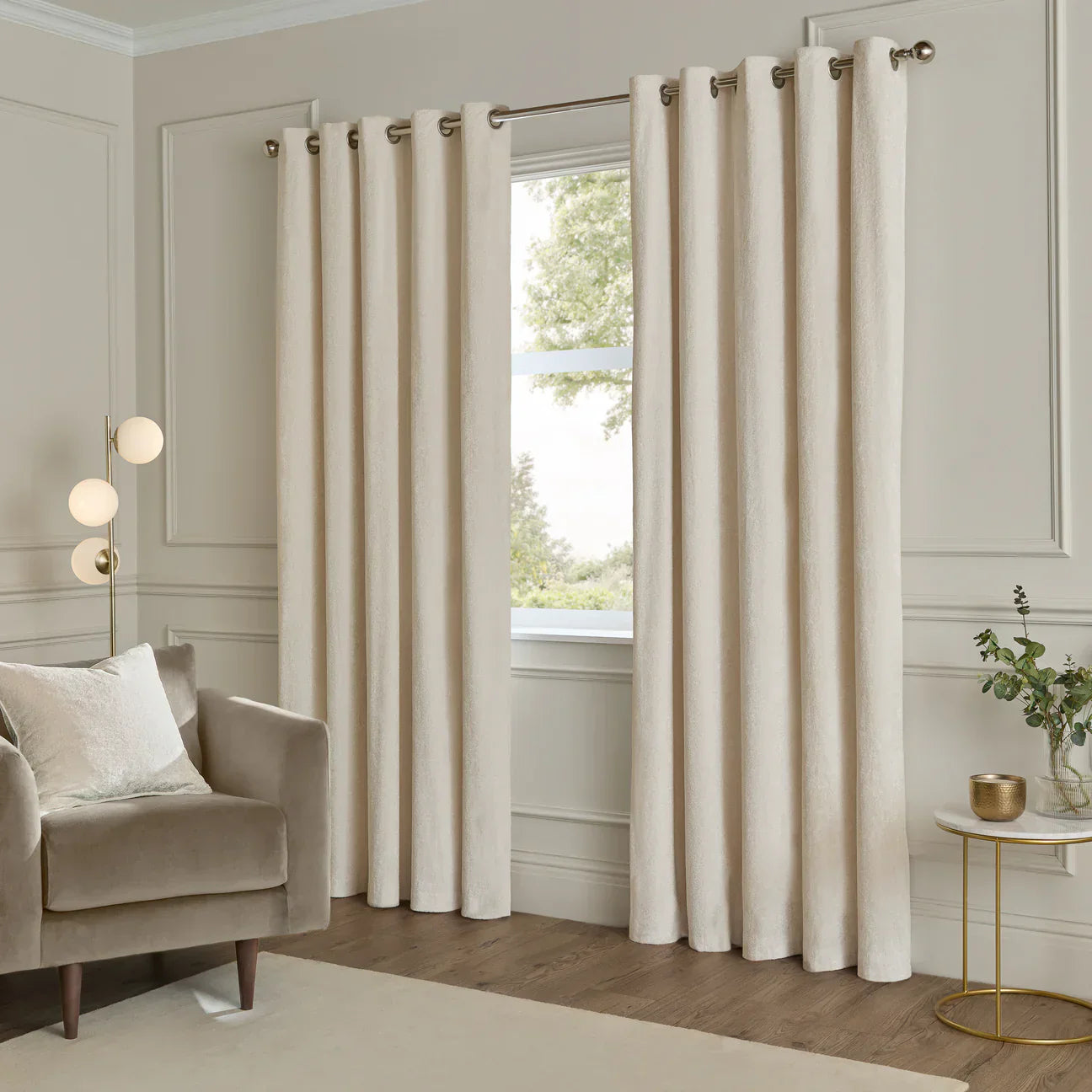 Paoletti (Riva Home) Curtains LUSTRE VELVET FULLY LINED EYELET CURTAINS IVORY by Paoletti