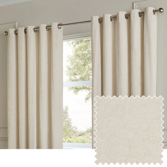 Paoletti (Riva Home) Curtains LUSTRE VELVET FULLY LINED EYELET CURTAINS IVORY by Paoletti