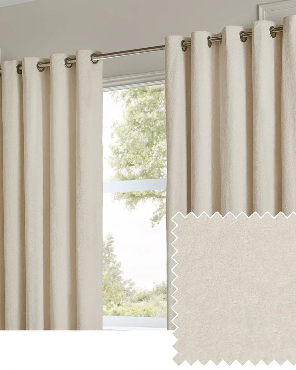 LUSTRE VELVET FULLY LINED EYELET CURTAINS IVORY by Paoletti