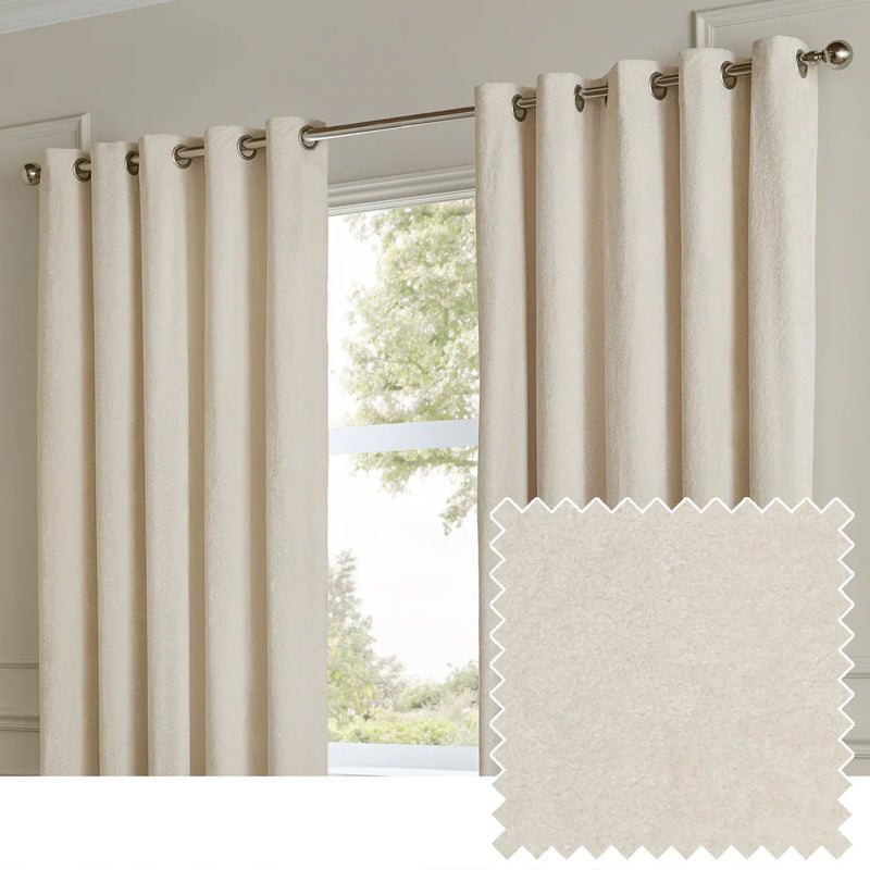 LUSTRE VELVET FULLY LINED EYELET CURTAINS IVORY by Paoletti
