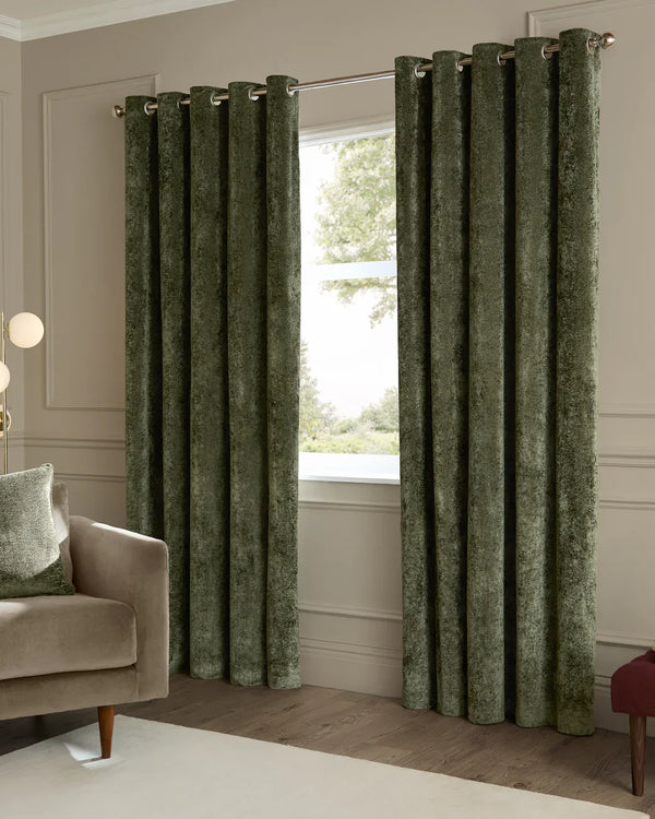 LUSTRE VELVET FULLY LINED EYELET CURTAINS MALACHITE GREEN by Paoletti