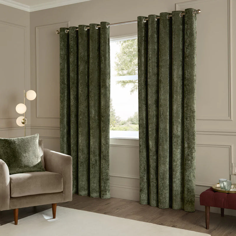 LUSTRE VELVET FULLY LINED EYELET CURTAINS MALACHITE GREEN by Paoletti