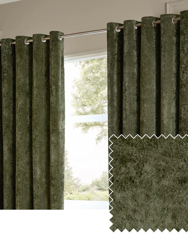LUSTRE VELVET FULLY LINED EYELET CURTAINS MALACHITE GREEN by Paoletti