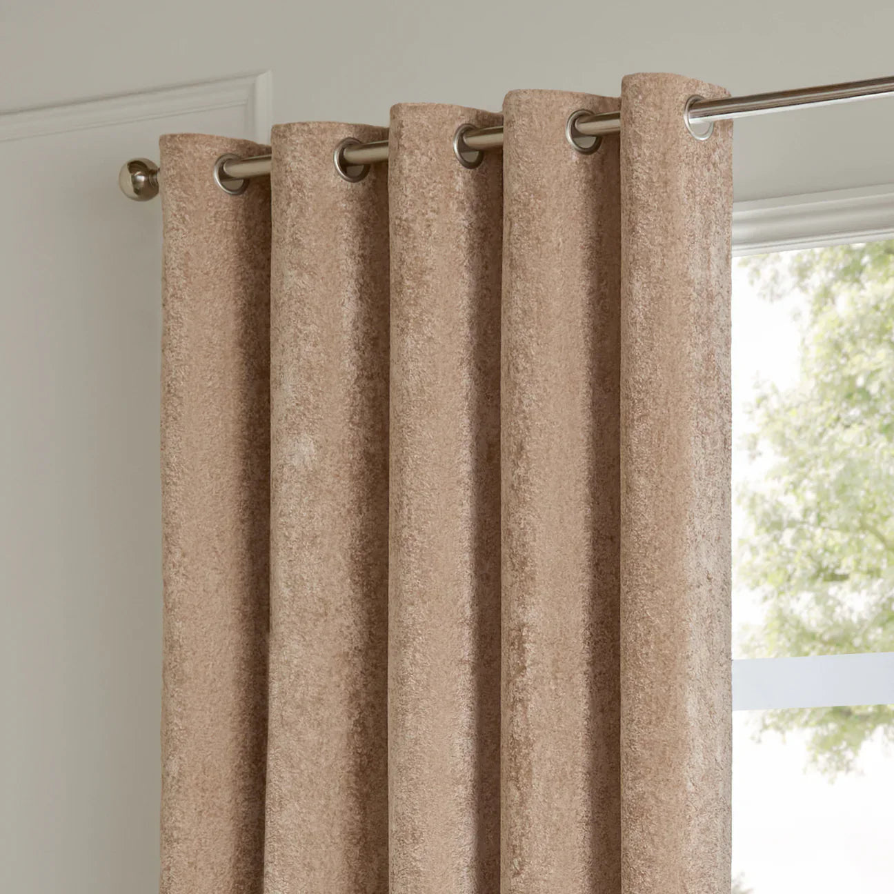 Paoletti (Riva Home) Curtains LUSTRE VELVET FULLY LINED EYELET CURTAINS OYSTER by Paoletti