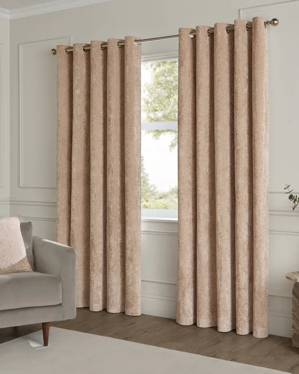 LUSTRE VELVET FULLY LINED EYELET CURTAINS OYSTER by Paoletti