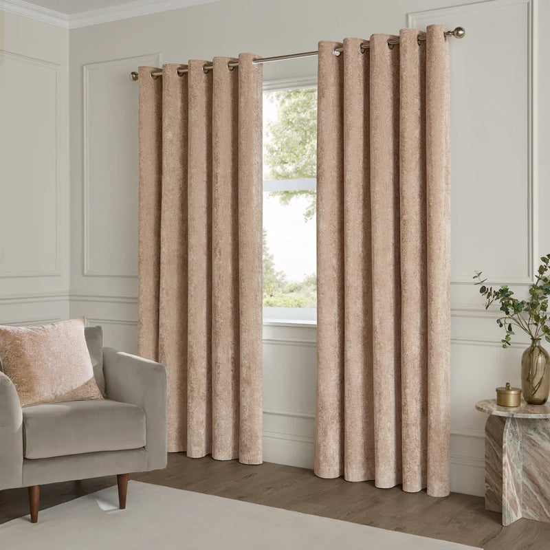 LUSTRE VELVET FULLY LINED EYELET CURTAINS OYSTER by Paoletti