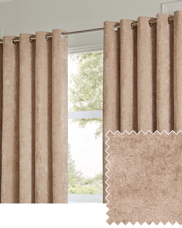 LUSTRE VELVET FULLY LINED EYELET CURTAINS OYSTER by Paoletti