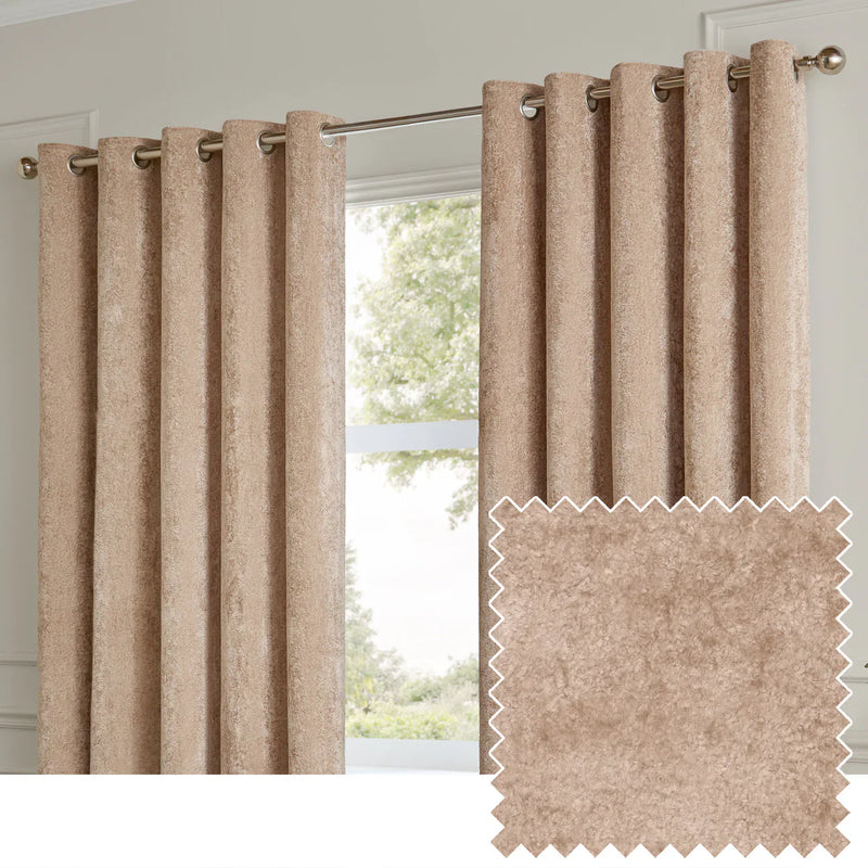 LUSTRE VELVET FULLY LINED EYELET CURTAINS OYSTER by Paoletti