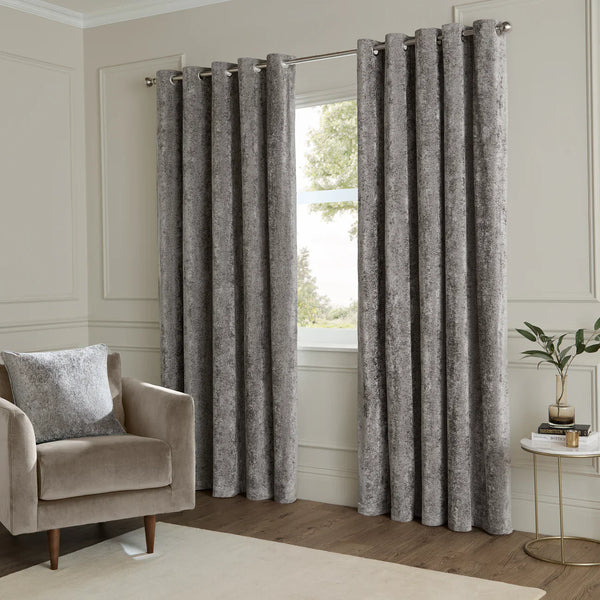 LUSTRE VELVET FULLY LINED EYELET CURTAINS PEWTER by Paoletti