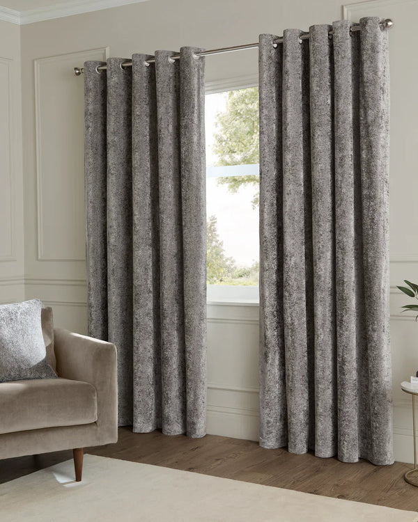 LUSTRE VELVET FULLY LINED EYELET CURTAINS PEWTER by Paoletti