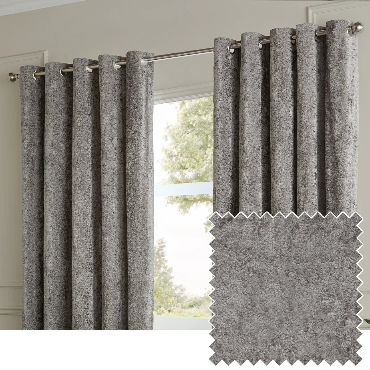 Paoletti (Riva Home) Curtains LUSTRE VELVET FULLY LINED EYELET CURTAINS PEWTER by Paoletti