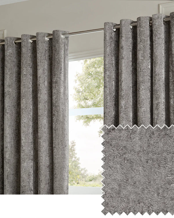 LUSTRE VELVET FULLY LINED EYELET CURTAINS PEWTER by Paoletti