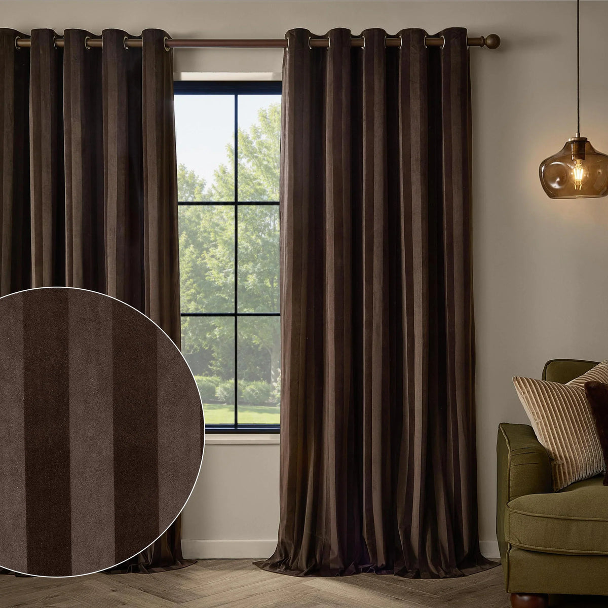 Paoletti (Riva Home) Curtains REGENCY STRIPE VELVET FULLY LINED EYELET CURTAINS by Paoletti