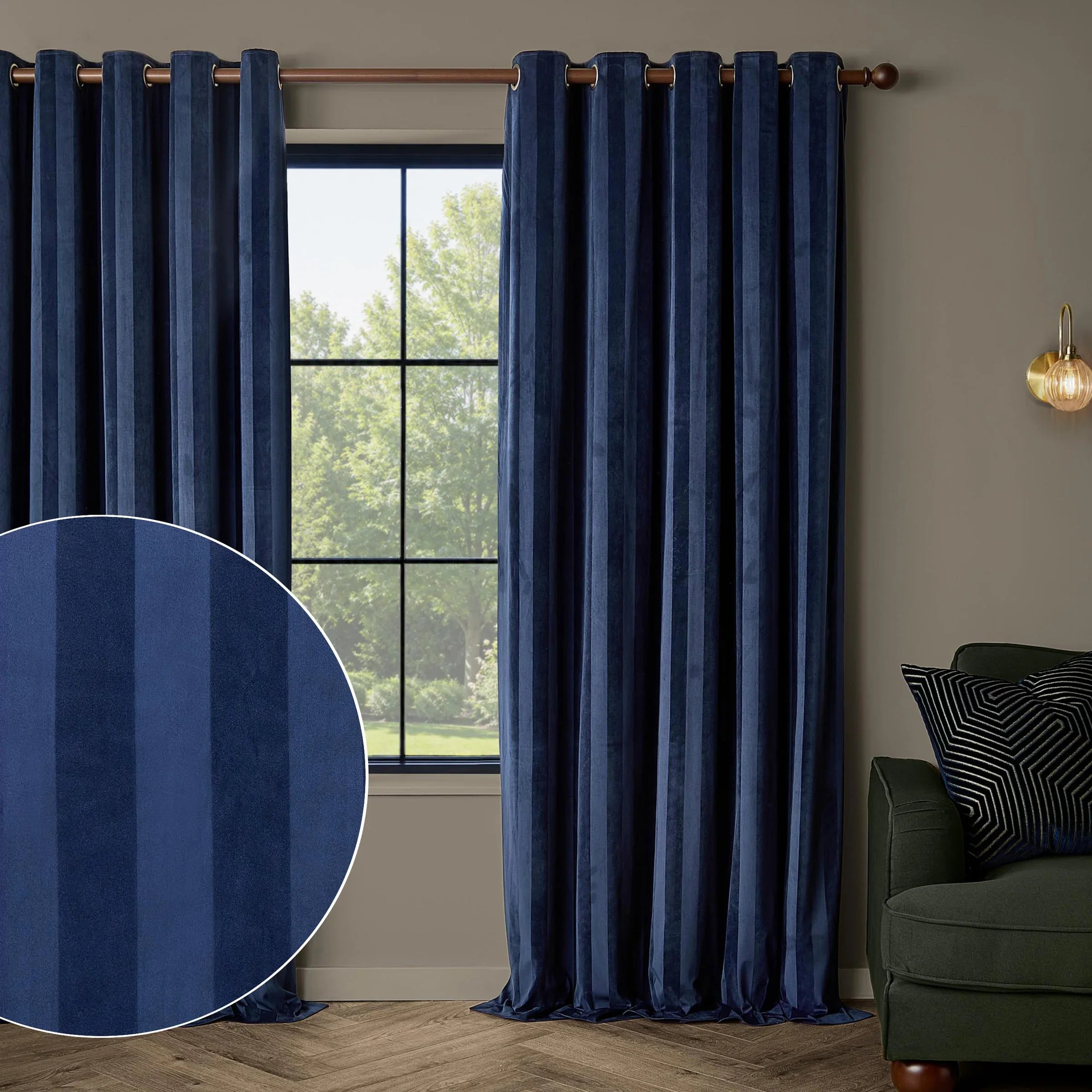 Paoletti (Riva Home) Curtains REGENCY STRIPE VELVET FULLY LINED EYELET CURTAINS by Paoletti