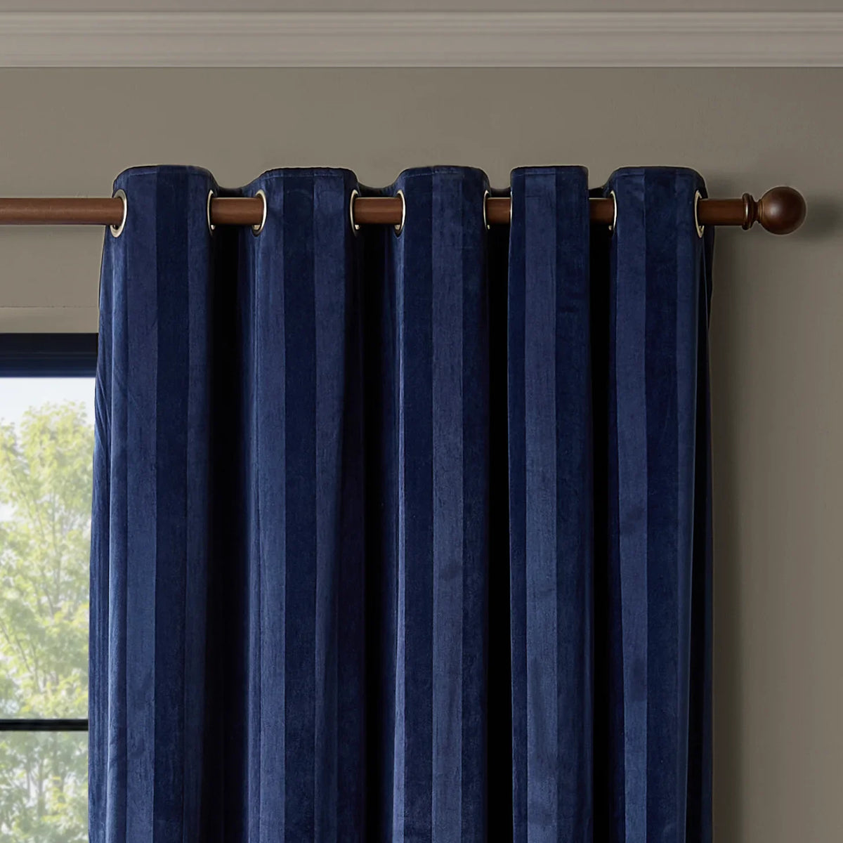 Paoletti (Riva Home) Curtains REGENCY STRIPE VELVET FULLY LINED EYELET CURTAINS by Paoletti