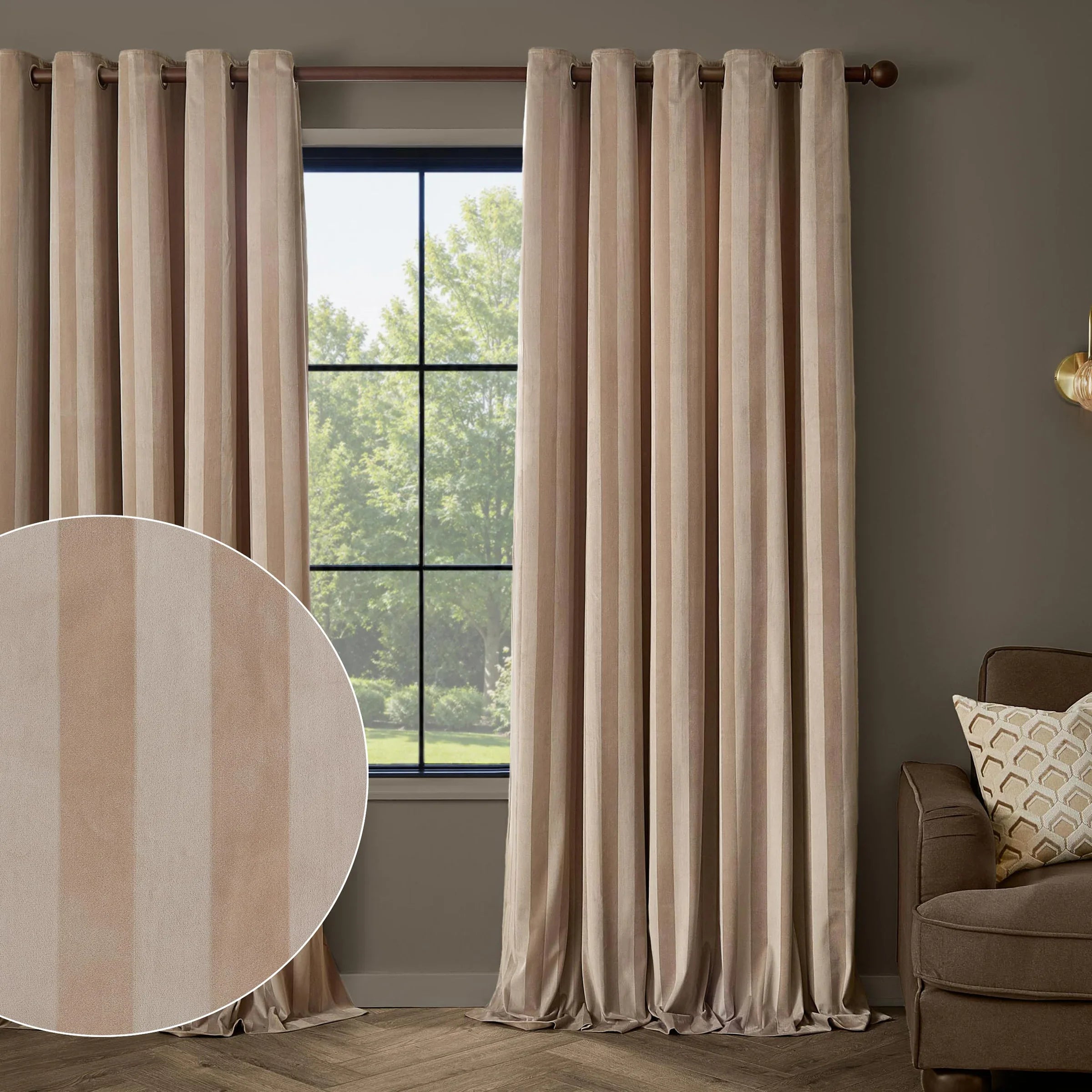 Paoletti (Riva Home) Curtains REGENCY STRIPE VELVET FULLY LINED EYELET CURTAINS by Paoletti