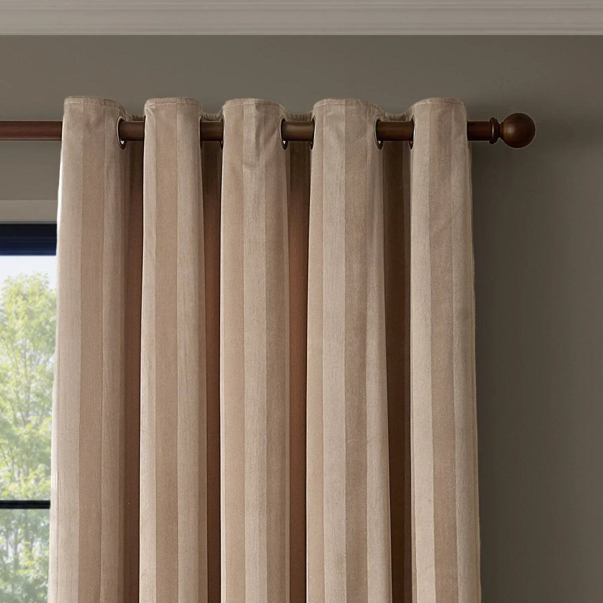 Paoletti (Riva Home) Curtains REGENCY STRIPE VELVET FULLY LINED EYELET CURTAINS by Paoletti