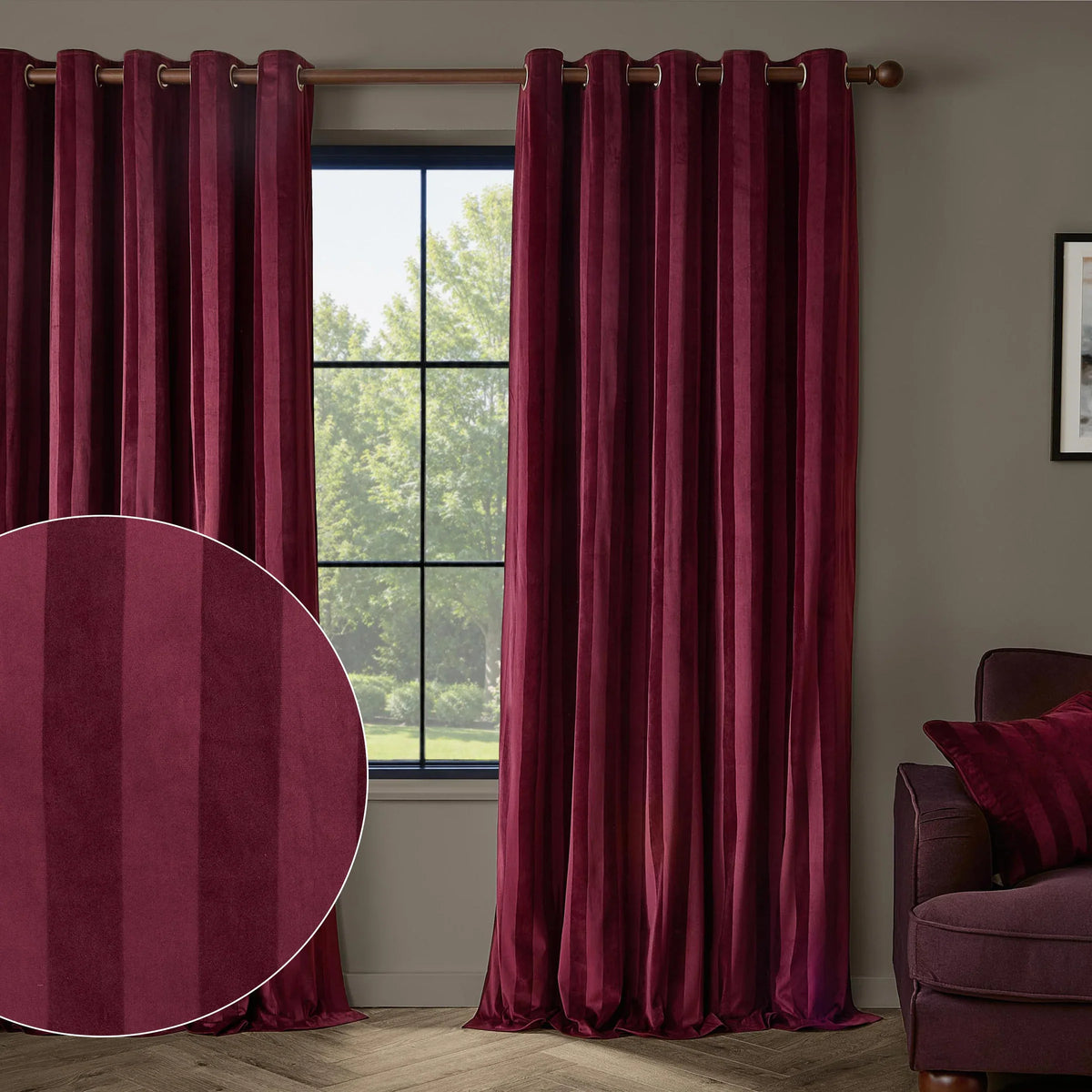 Paoletti (Riva Home) Curtains REGENCY STRIPE VELVET FULLY LINED EYELET CURTAINS by Paoletti