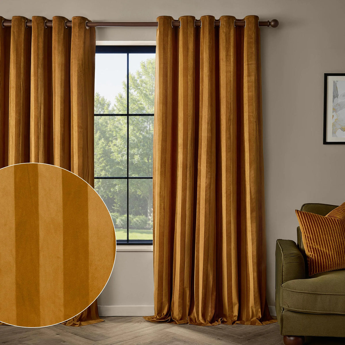 Paoletti (Riva Home) Curtains REGENCY STRIPE VELVET FULLY LINED EYELET CURTAINS by Paoletti