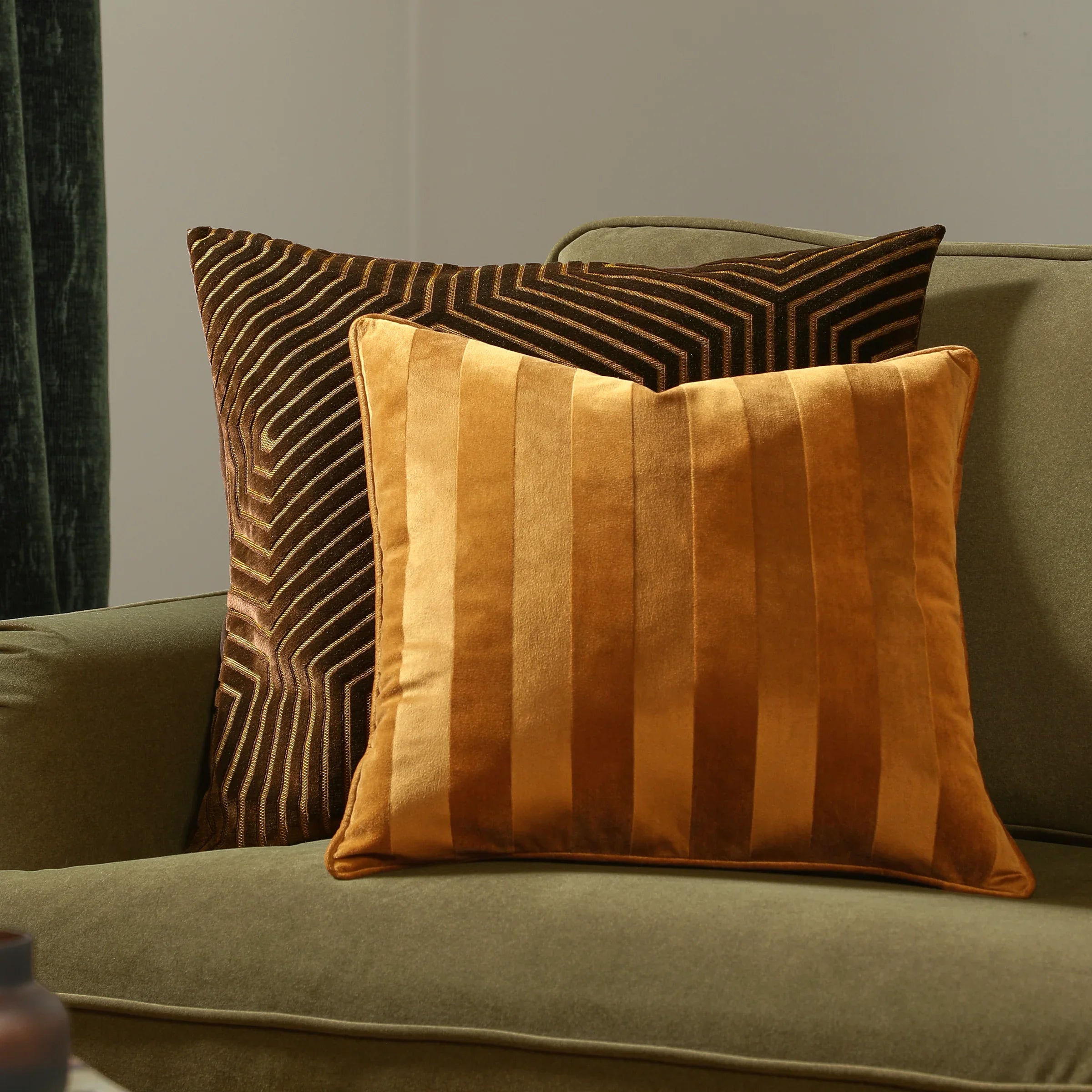 Paoletti (Riva Home) Cushions Antique Gold REGENCY STRIPE VELVET CUSHION – FEATHER FILLED by Paoletti