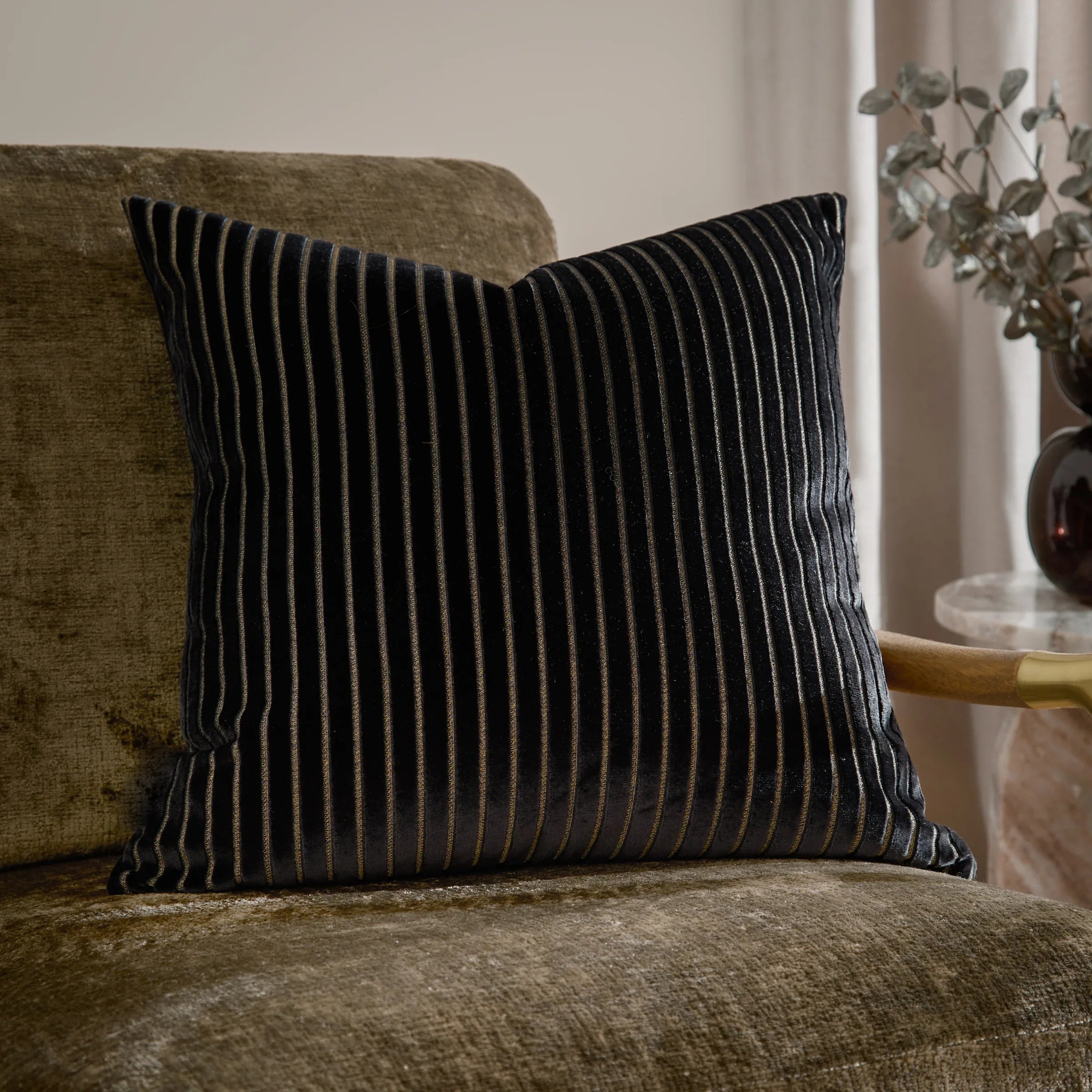 Paoletti (Riva Home) Cushions Black SAVOY STRIPE VELVET CUSHION by Paoletti