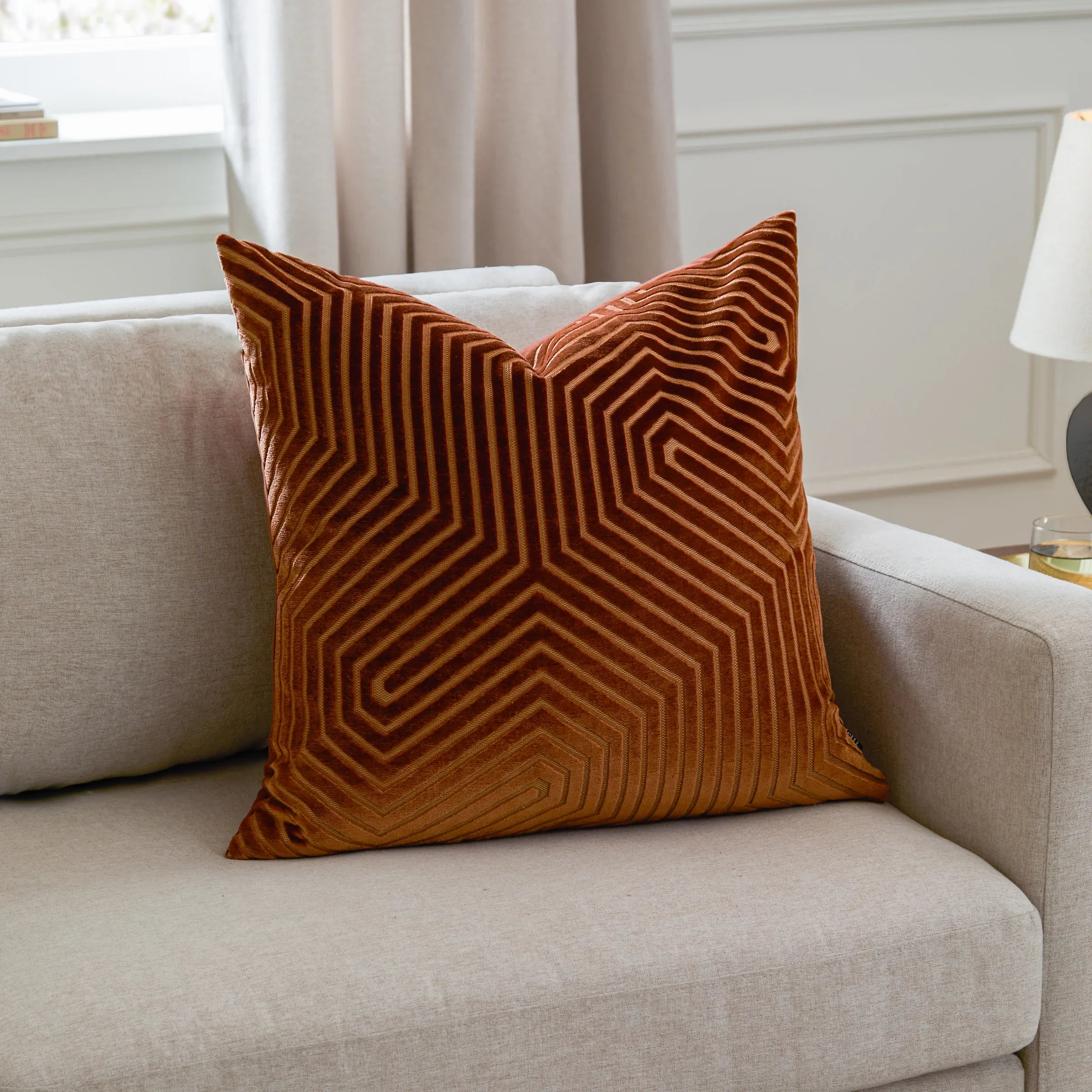 Paoletti (Riva Home) Cushions Brick / Medium 45cm x 45 cm EVOKE CUT VELVET CUSHION by Paoletti