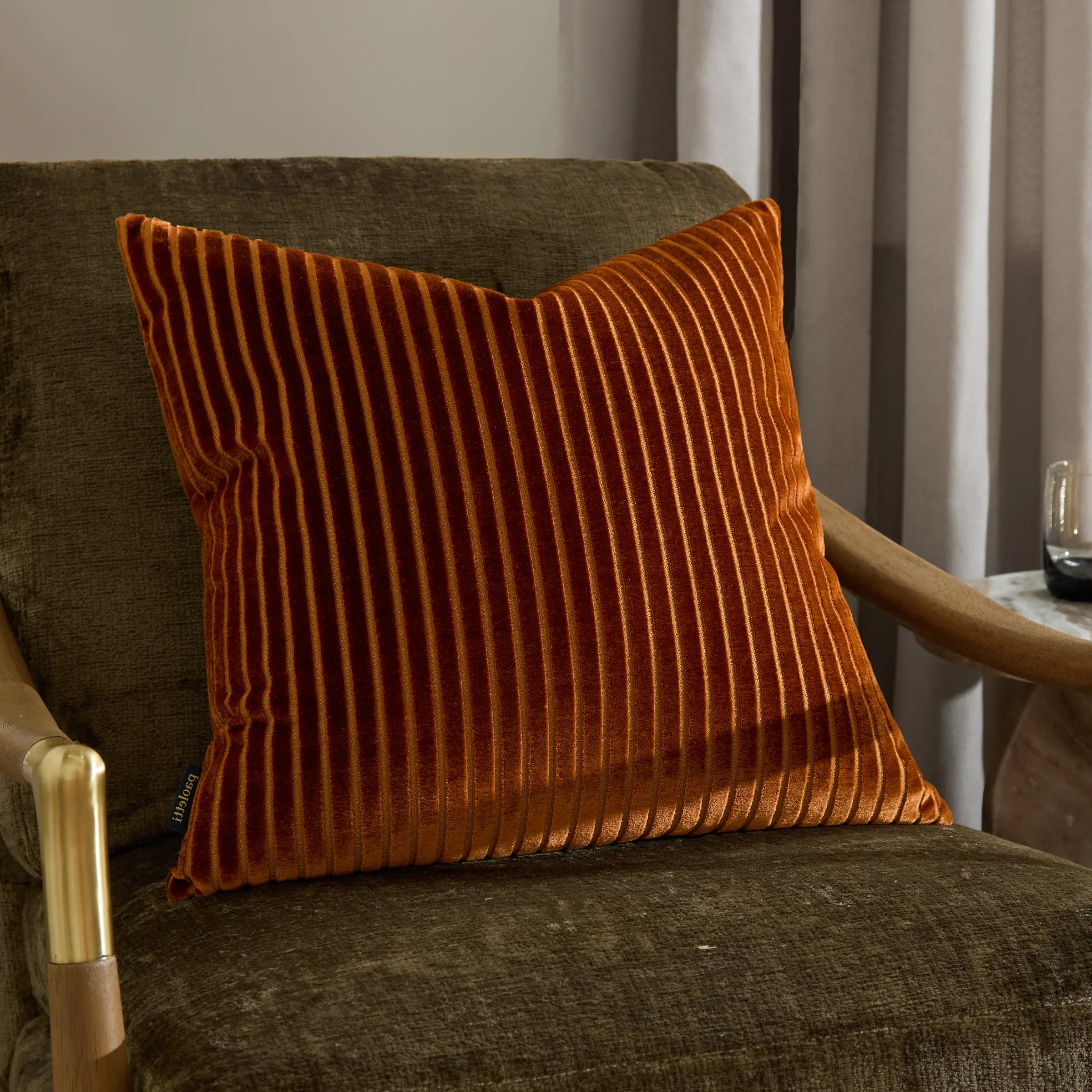Paoletti (Riva Home) Cushions Brick SAVOY STRIPE VELVET CUSHION by Paoletti