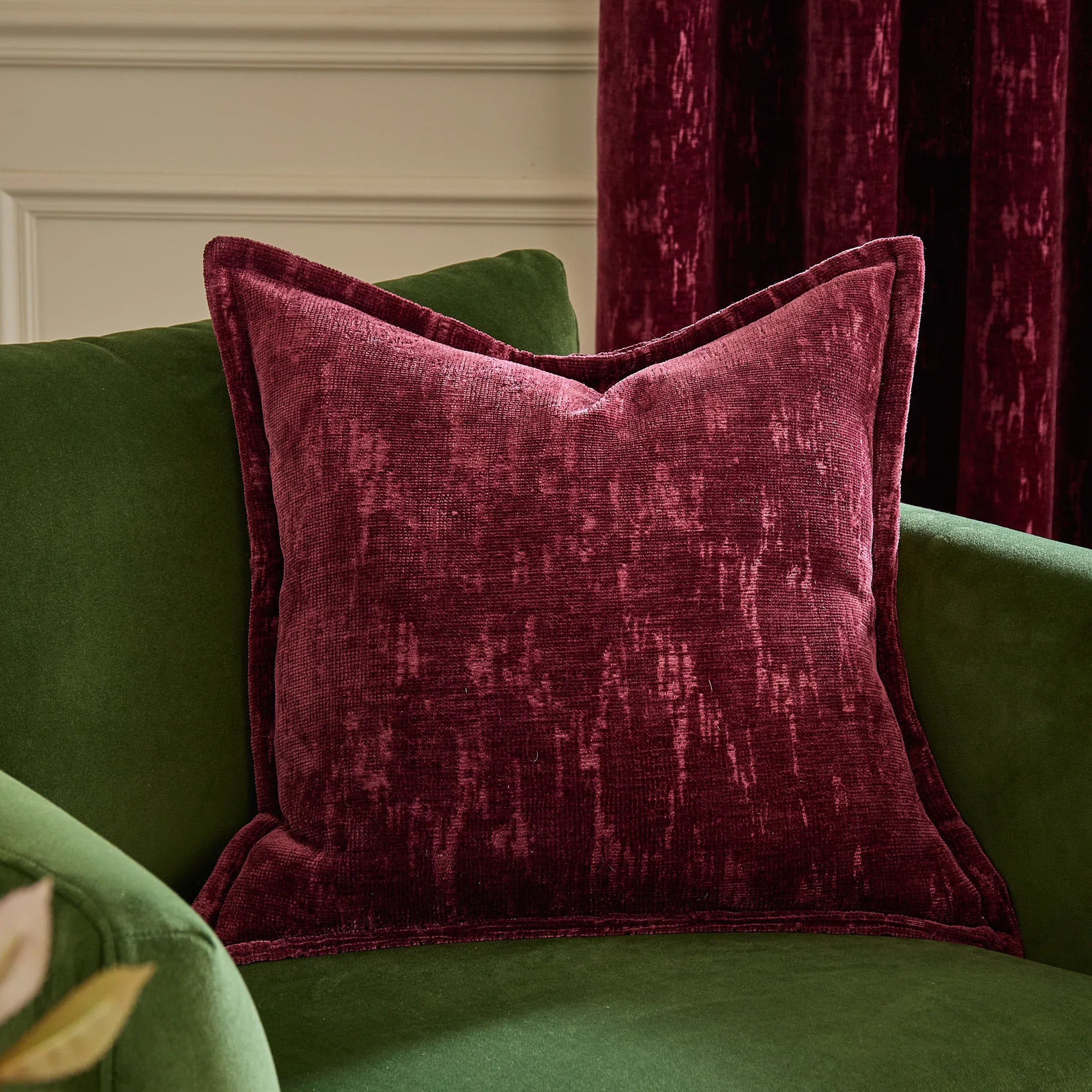 Paoletti (Riva Home) Cushions Burgundy AURELIO CHENILLE JACQUARD FEATHER FILLED CUSHION by Paoletti