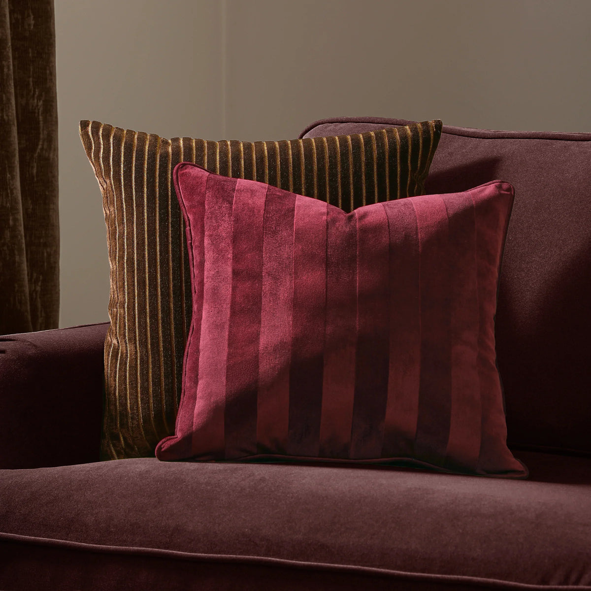 Paoletti (Riva Home) Cushions Burgundy REGENCY STRIPE VELVET CUSHION – FEATHER FILLED by Paoletti