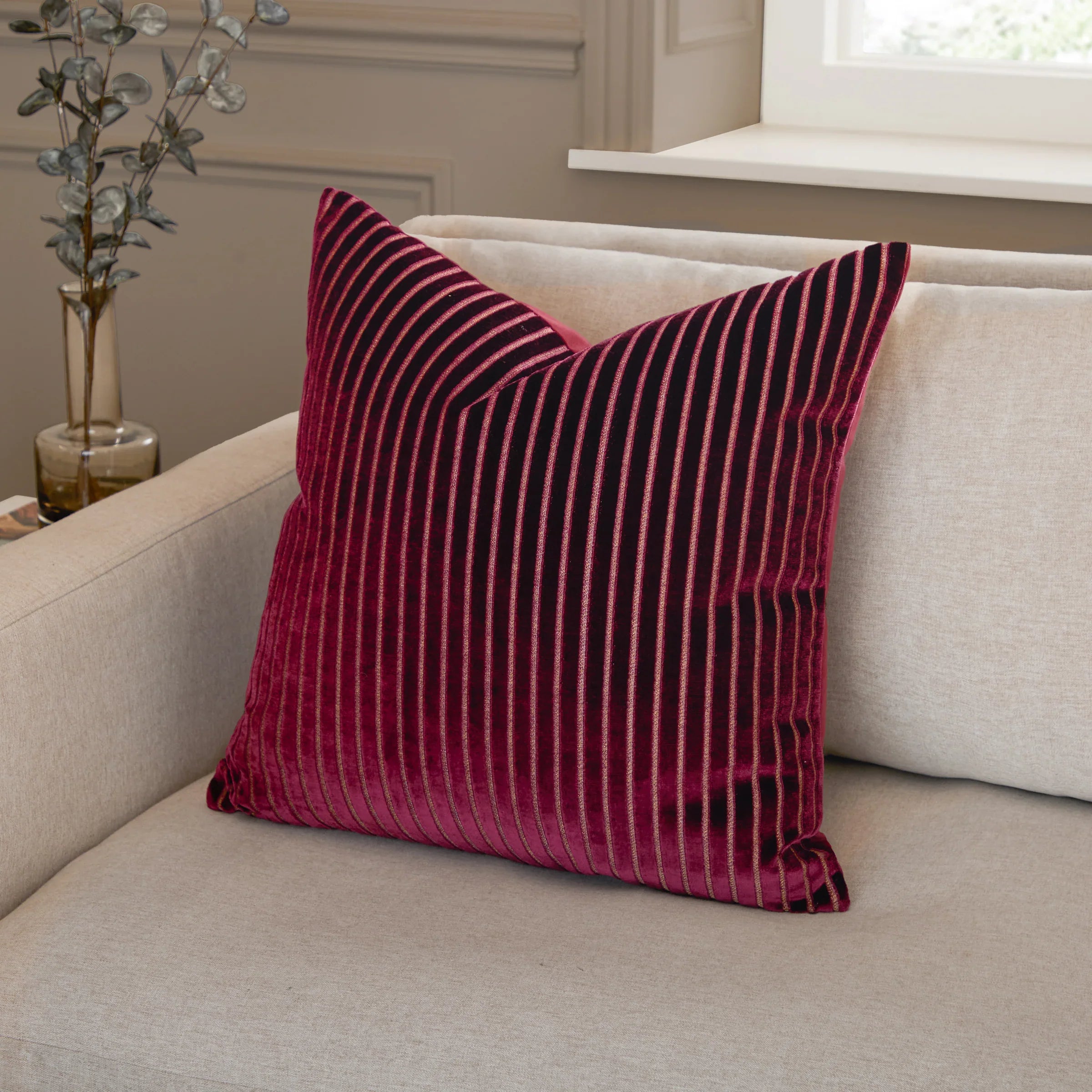 Paoletti (Riva Home) Cushions Burgundy SAVOY STRIPE VELVET CUSHION by Paoletti