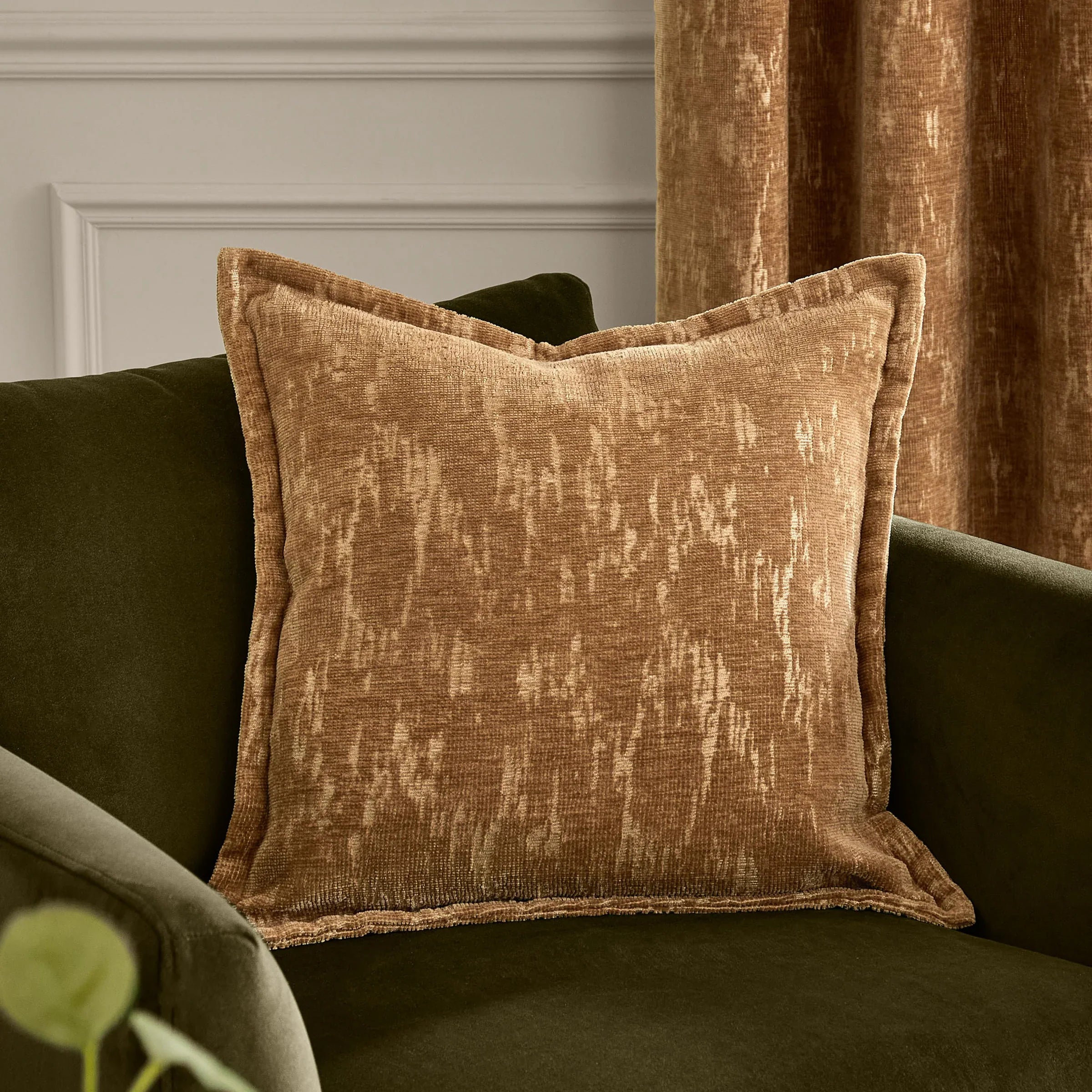 Paoletti (Riva Home) Cushions Caramel AURELIO CHENILLE JACQUARD FEATHER FILLED CUSHION by Paoletti