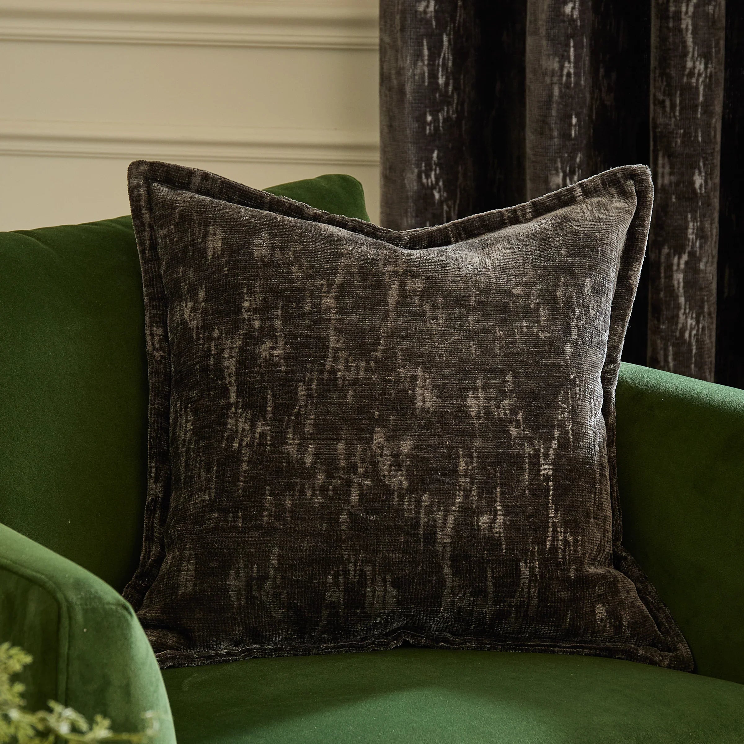 Paoletti (Riva Home) Cushions Charcoal AURELIO CHENILLE JACQUARD FEATHER FILLED CUSHION by Paoletti