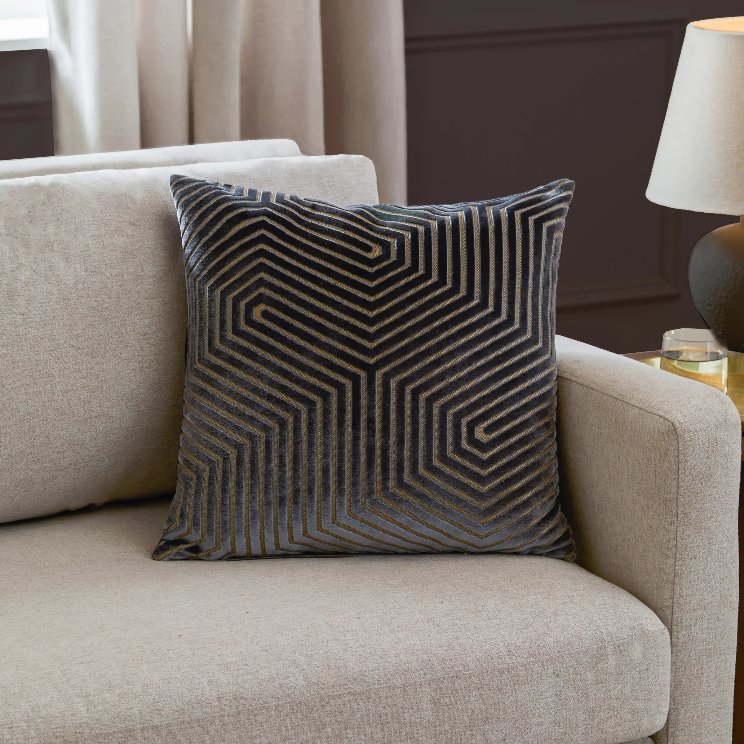 Paoletti (Riva Home) Cushions Charcoal / Medium 45cm x 45 cm EVOKE CUT VELVET CUSHION by Paoletti