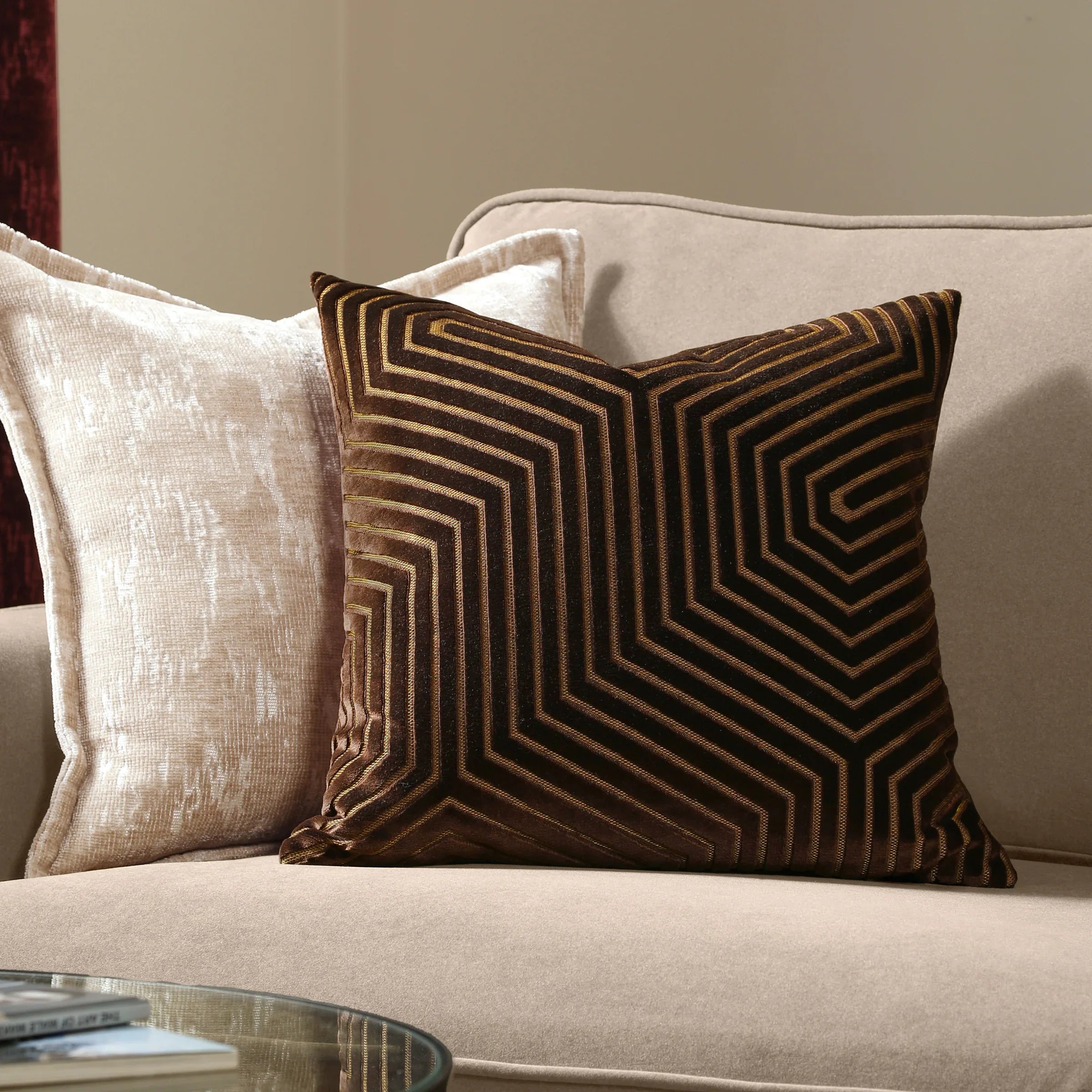 Paoletti (Riva Home) Cushions Chocolate / Medium 45cm x 45 cm EVOKE CUT VELVET CUSHION by Paoletti
