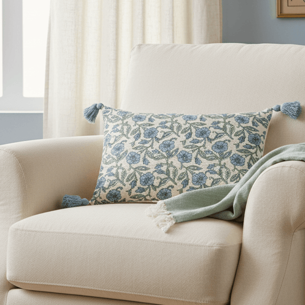 DELPHINE FLORAL TASSELLED CUSHION  by Paoletti