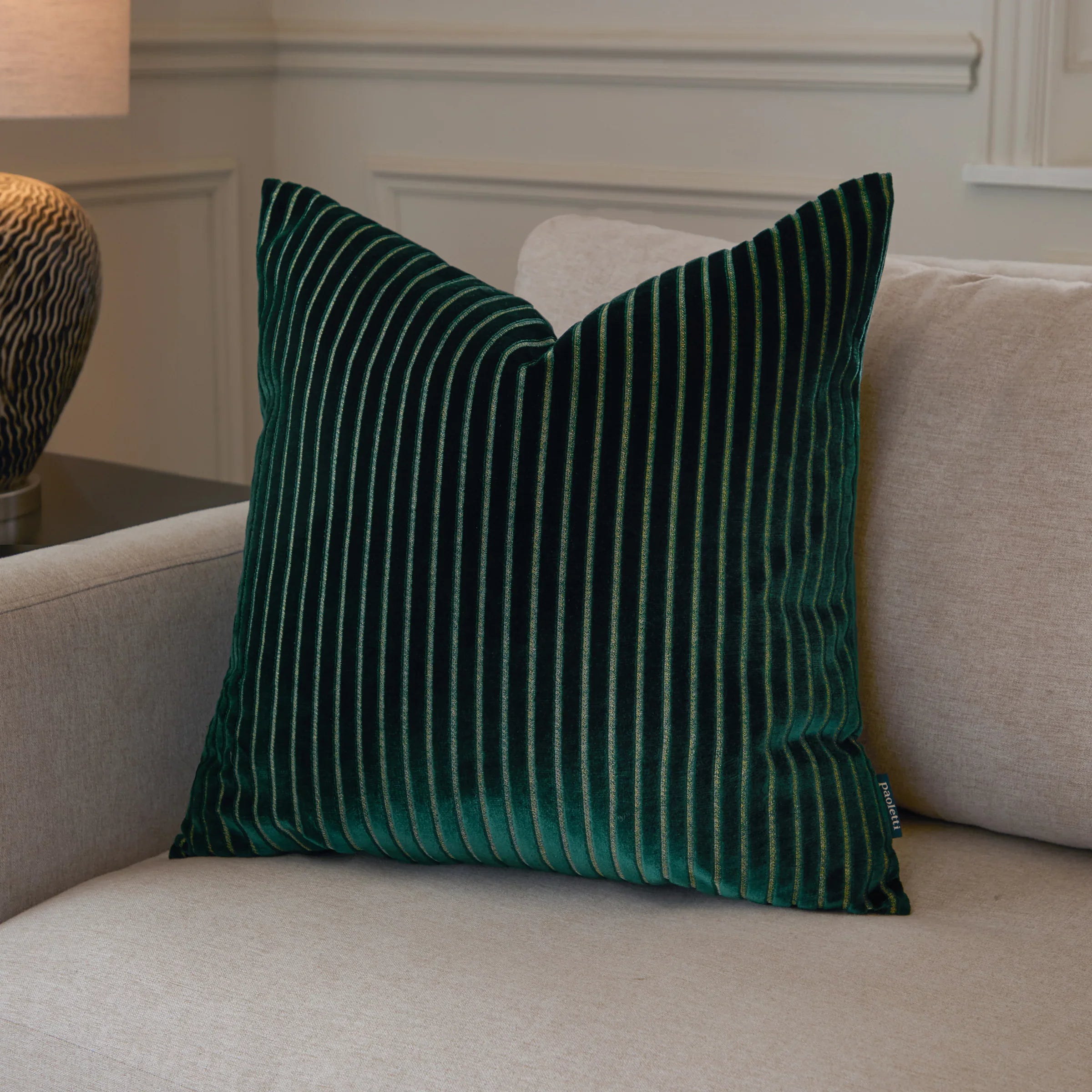 Paoletti (Riva Home) Cushions Emerald SAVOY STRIPE VELVET CUSHION by Paoletti