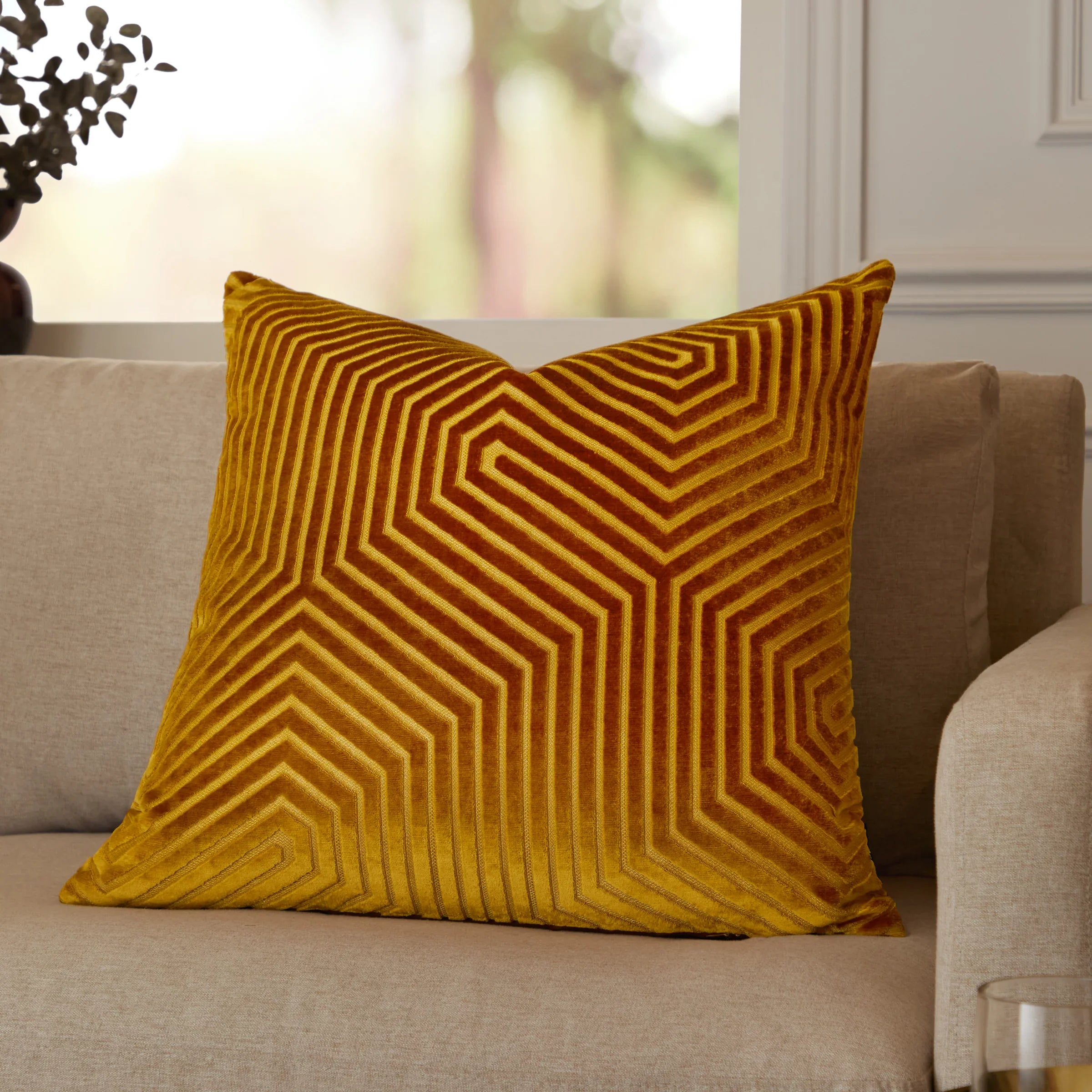 Paoletti (Riva Home) Cushions Gold / Medium 45cm x 45 cm EVOKE CUT VELVET CUSHION by Paoletti