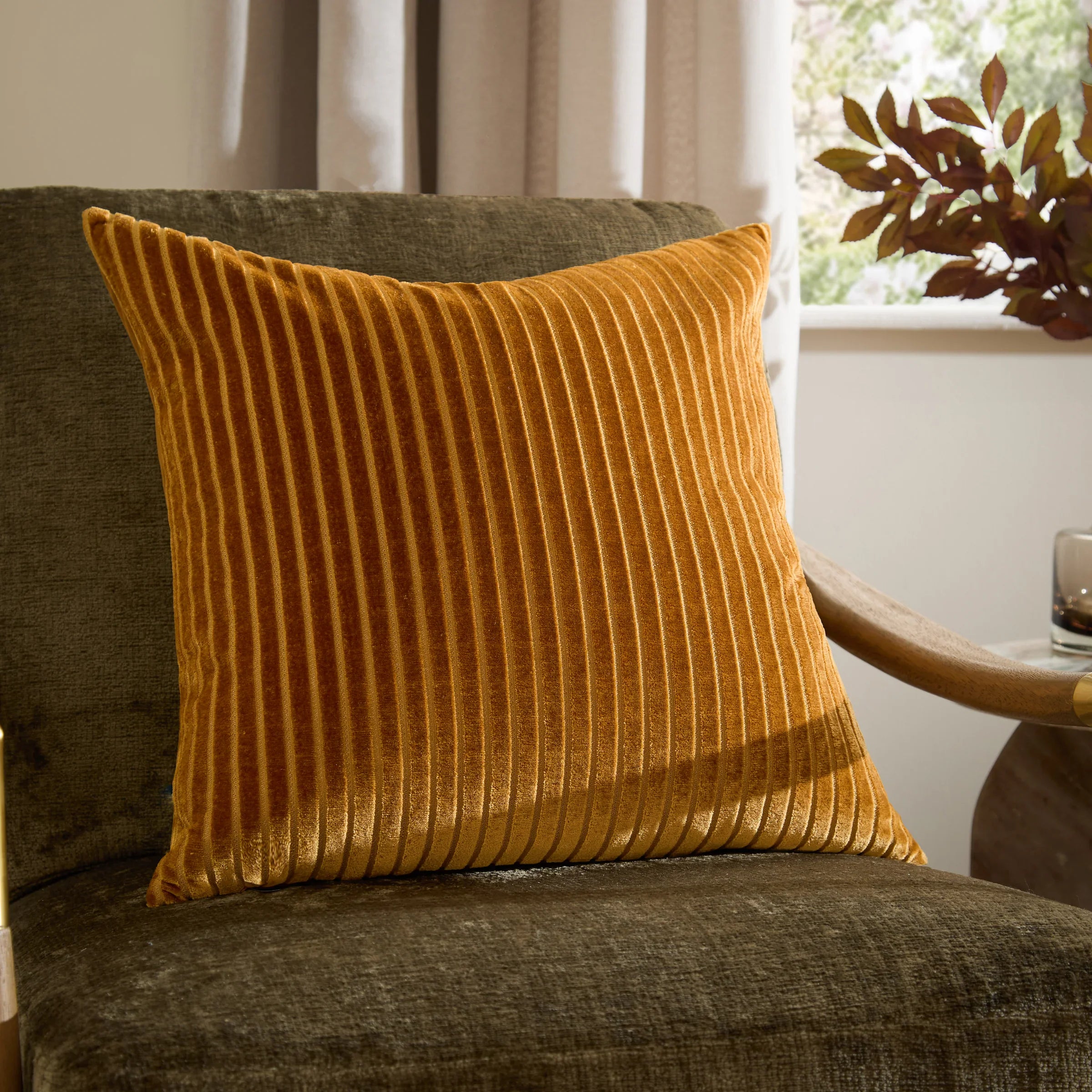 Paoletti (Riva Home) Cushions Gold SAVOY STRIPE VELVET CUSHION by Paoletti
