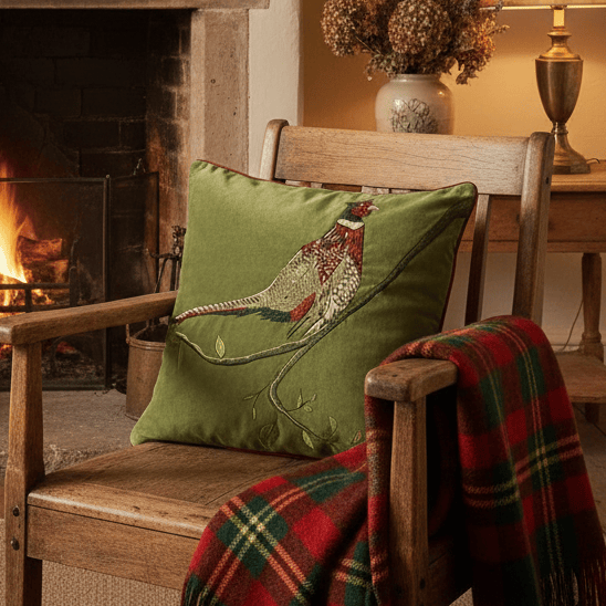 Paoletti Premium Hunter Velvet Pheasant feather filled Cushion (2 colours to choose from)