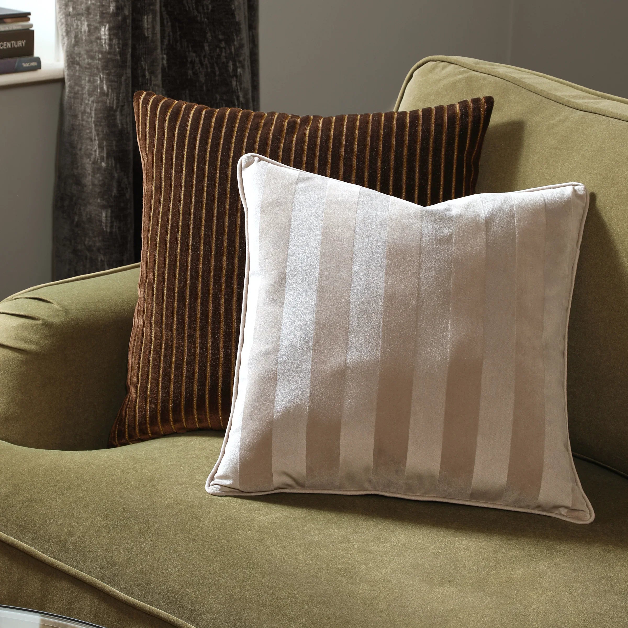 Paoletti (Riva Home) Cushions Grey REGENCY STRIPE VELVET CUSHION – FEATHER FILLED by Paoletti
