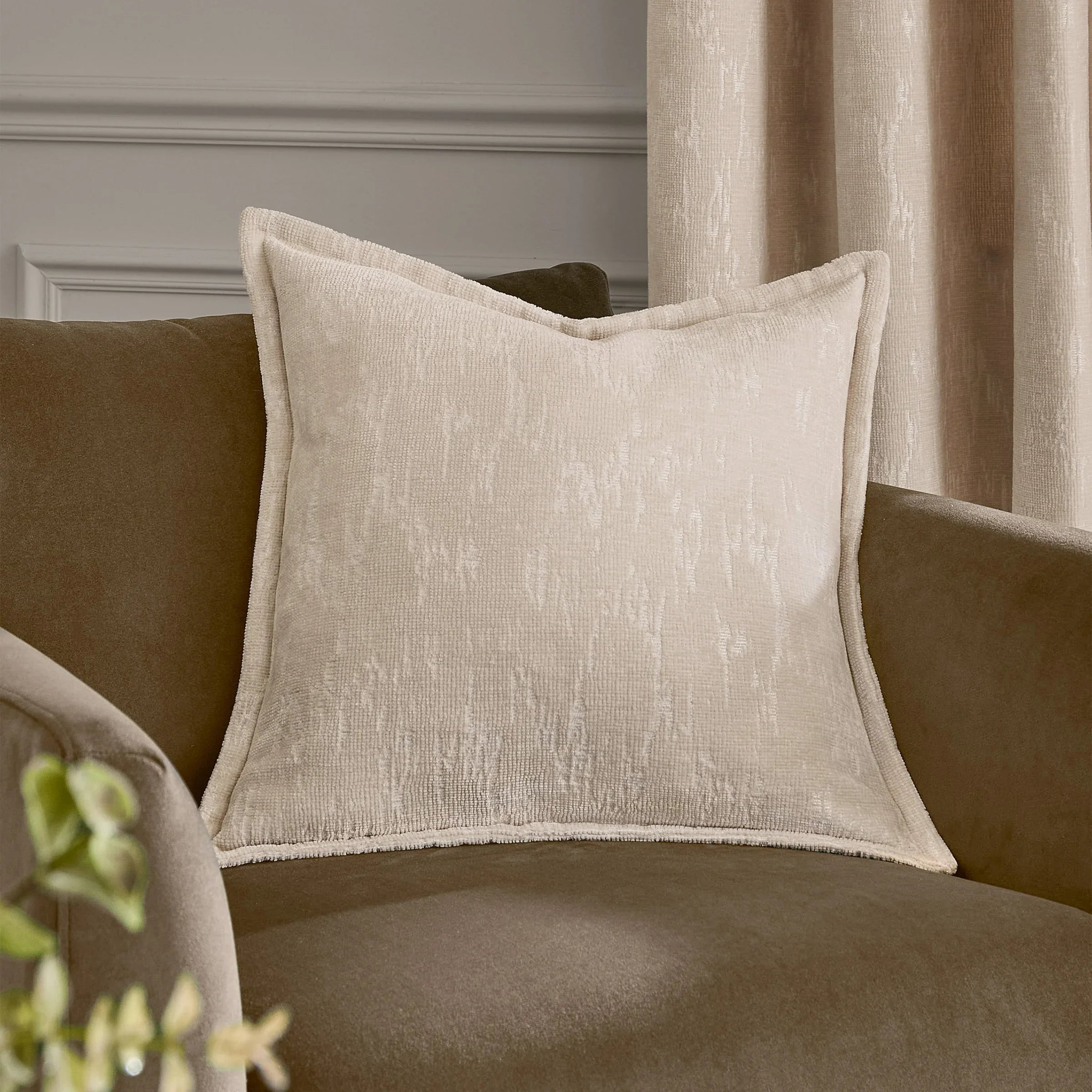Paoletti (Riva Home) Cushions Ivory AURELIO CHENILLE JACQUARD FEATHER FILLED CUSHION by Paoletti