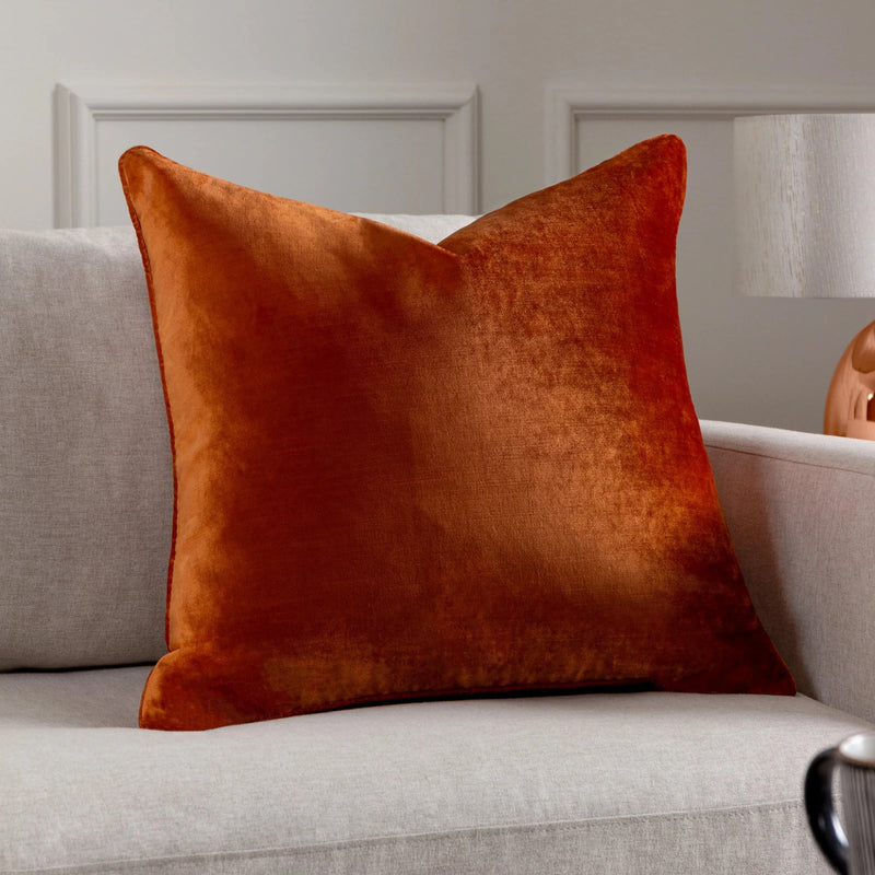 LUXE VELVET PIPED CUSHION – Cranberry or Rust by Paoletti
