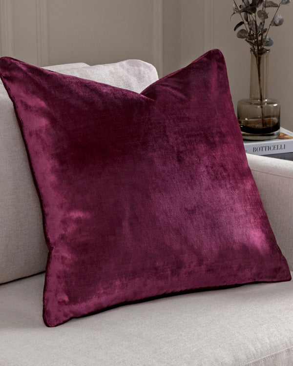 LUXE VELVET PIPED CUSHION – Cranberry or Rust by Paoletti