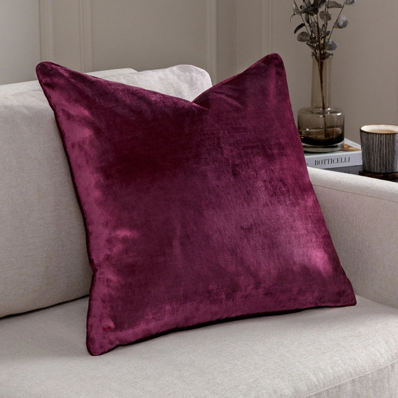 LUXE VELVET PIPED CUSHION – Cranberry or Rust by Paoletti