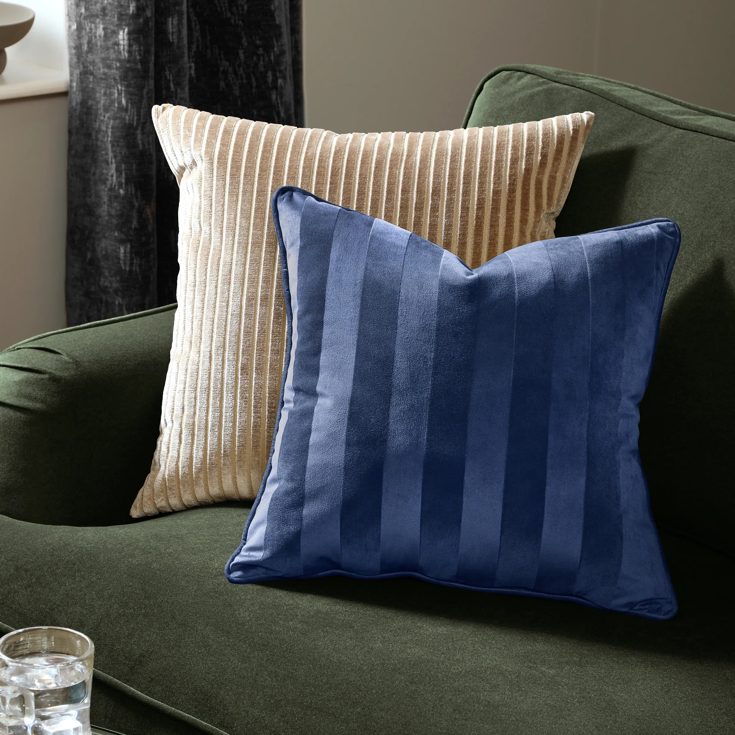 Paoletti (Riva Home) Cushions Midnight REGENCY STRIPE VELVET CUSHION – FEATHER FILLED by Paoletti