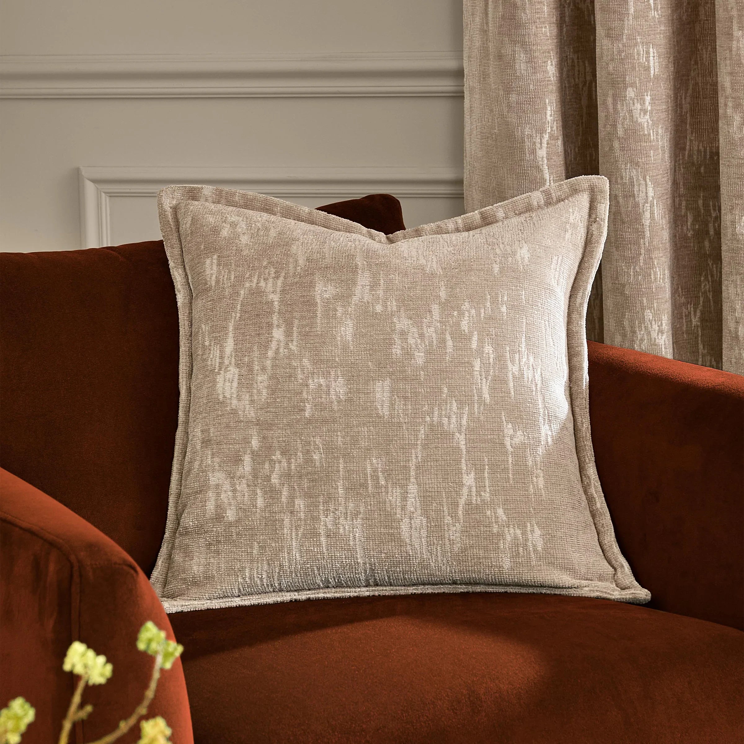 Paoletti (Riva Home) Cushions Mink AURELIO CHENILLE JACQUARD FEATHER FILLED CUSHION by Paoletti